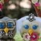 Love birds owl wedding cake topper with base and arc, checkered bow tie for groom