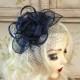 Navy Blue Wedding Fascinator - Mini Fascinator with Netting - Kentucky Derby Hat - British Tea Party Hat - Kate Middleton Hat