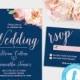 Navy Blush Floral Wedding Invitation Printable Template - Blush and Navy Editable Wedding Invitation Set - Templett