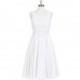 White Azazie Jenna - Knee Length V Neck Chiffon Back Zip Dress - Charming Bridesmaids Store