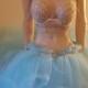 Custom Gown/Blue Sky Goddess Belly Dance Silver & Blue Aurora Borealis Rhinestone Crystal Tulle Bridal Wedding Bandeau Bralette Ballgown