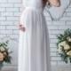 White Chiffon Dress Long pleated Prom Dress Pregnant.Pleated Sleeveless Dress Occasion