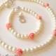 Personalized flower girl bracelet and necklace set, flower girl gift, childrens pearl set, flower girl jewelry, wedding jewelry