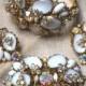 RARE Vintage Alice Caviness Rhinestone Milk Glass Bracelet Brooch Pin Earrings Bridal Set Parure