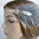 Silver Beaded Rhinestone Gray Feathers, Flapper, 1920s Headpiece, Great Gatsby Headpiece, Art Deco 1920s Headband, Fascinator