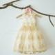 Gold Lace Ivory Satin Flower Girl Dress Junior Bridesmaid Wedding Party Dress M0053