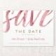 Save The Date Watercolor, Wedding Save the Date Cards, Pink and Gold, Burgundy, Rose, Blush, Marsala, Maroon, Simple, Calligraphy, Printable