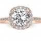 14k Rose Gold Halo Diamond White Sapphire Engagement Ring Cushion Cut Wedding Ring Lab-Grown White Sapphire,  Re00082