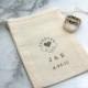 Personalized wedding ring bag.  Rustic muslin ring bag, ring bearer accessory. Ring warming bag.  Forever heart with initials and date.