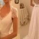 AHW036 A-line V-neck Cap Sleeve Blush Train Beach Wedding Dresses 2017