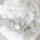 Spectacular Silk Butterfly Flower Brooch Wedding Bouquet - White Roses & Jewel Bride Bouquet - Rhinestones