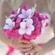 Wedding Silk Orchids and Plumerias Bridal Bouquet - Fuchsia Pink Natural Touch Silk Flower Wedding Bouquet
