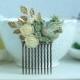 Mint Opal and Gold Comb Beige Flower Small Bridal Cream Mint Rose Hair Comb Flower Girl Comb Mint Opal Gold Hair Accessory, Bridesmaid Gift