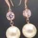 Rose Gold Bridal earrings, Classic Pearl Wedding Earrings, Pearl drop earrings, Rose Gold earrings, Crystal earrings, Swarovski earrings