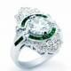 Emerald Ring, Engagement Ring With Emerald Wedding Ring, White Gold Engagement Ring, European Cut Diamond 