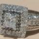 Diamond Ring, Princess Cut Diamond Statement Ring with Black & White Diamond Double Halo - LS1080