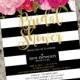 Kate Spade Inspired Black White Striped Bridal Shower Invitation with Gold Accent - DIY Print Your Own