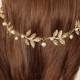 Greek Goddess Laurel Leaf Hair Swag-Boho Gold Leaf Tiara-Grecian Leaves Headpiece Hair Drape-Art Deco Swarovski Pearl Headband-"ATHENA"