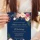 Navy Wedding Invitation Template, Boho Chic Wedding Invitation Suite, Floral Wedding Set, #A011B, Editable PDF - you personalize at home.