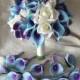 Bridal Bouquet Real Touch Flowers Blue Purple Calla Lily Ivory Roses Blue Purple Orchids Silk Wedding Bouquets