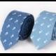 Denim Necktie.Blue Necktie with Fish Pattern.Gift for Him.Mens Gifts.Skinny Tie.Wedding Tie