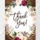 Rustic Floral Thank You Card Printable Floral Wood Bridal Shower Thank You Cards Country Floral Baby Shower Thank You Note Blush Flowers 272