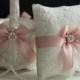 Blush Pink Wedding Basket & Ring bearer Pillow  Lace Wedding Pillow + pink Flower Girl Basket  Lace Ring Bearer + Ivory Basket pillow set
