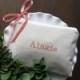 Personalized makeup bag, embroidered, linen blend, zipper, satin ribbon, bow, bridesmaid gift, handbag, personalized gift, zipper pouch