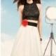 White/Black Beaded Crop Top Gown by Alyce Claudine Collection - Color Your Classy Wardrobe