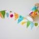 Spring Leaves fabric mini bunting spool / ribbon for wrapping packages. Party garland. Birthday cake stand bunting. wedding cake topper
