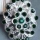5 Large Rhinestone Button Embellishment Dark Emerald Green Crystal Wedding Brooch Bouquet Invitation Cake Decoration BT483