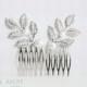 Silver leaf hair combs. Silver pearl hair clips. Elegant silver pearl hair. Silver bridal wedding accessories