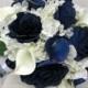 Wedding Bouquet Brides bouquet - Navy and white real touch calla lily blue rose