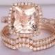 Morganite Wedding Ring Set,Rose gold morganite engagement ring,8x8mm Cushion Cut Pink Stone,Diamond Curved Wedding Band,Bridal Set,14K