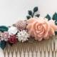Pink Bridal Comb Blush Maroon Wine Red Teal Green Wedding Hair Comb Leaf Flower Soft Pastel Romantic Woodland Headpiece for Bride Customize
