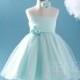 2017 Mint Blue Junior Bridesmaid Dress, Spaghetti Strap Flower Girl Dress, Rosette dress, Puffy dress Tea length (ZK028)