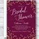 Maroon Gold Bridal Shower Invitation Burgundy Merlot Invite Purple Gold Bling Wedding Shower Invitation 5x7 Digital File or Printed Invites