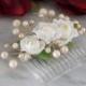 Ivory Pearl Hair Comb Silk Flower Bridal Beach Wedding Floral Headpiece