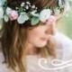 bridal headpiece, bridal flower crown, bridal hair piece, ivory flower crown, mint hair accessories, floral crown wedding, woodland crown