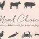 RSVP Meal Choice Icons for Word or Pages, Chicken, Cow, Pig, Wine, Duck, Carrot, Crab, Fish 