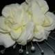 White Rose Bridal Hair Clip Flower Fascinator Wedding Floral Pearl Crystal Head Piece Bridal Floral Fascinatos Wedding White Hair Clips - $21.00 USD