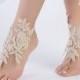 Champagne Beach wedding barefoot sandals, Lace wedding anklet, FREE SHIP, anklet, bridal, wedding gift bridesmaid sandals Bridal anklet - $28.90 USD