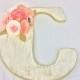 Floral letters - Coral and gold flower letters - Flower wood number - Floral nursery decor - Floral initial decoration - $89.00 USD