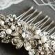 Victorian Flower Bridal Hair Comb, Crystal and Pearl Wedding Hair Comb, Vintage Bridal Hair Accessories, (Signature Collection) ABAGAIL