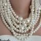 Wedding Pearl Necklace ,Huge Pearl Necklace, pearl necklace multistrand choker Ivory pearl necklace ,pearls , chunky pearls , - $137.00 USD