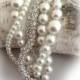 Ivory Layered Glass Pearl Bridal Bracelet, Bridesmaid Gift Bracelet, Pearl and Rhinestone Wedding bracelet - $79.00 USD
