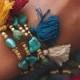 TTB-01, handmade turquoise and gold beads tassle bracelet