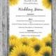 Printable Wedding Menu, Downloadable Wedding Menu, Wedding Menu, DIY Wedding Menu, Sunflower Menu, Printable Sunflower Menu, Printable Menu