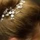 Wedding jewelry set, bridal hair vine, bridal necklace, bridal fascinator, white hairpiece, wedding headpiece, crystal headband, silver set - $38.00 USD