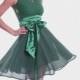Dark Green Bridesmaid Dress flared.Dark Green Wedding Dress Lace Chiffon.With Belt Formal Mini Dress